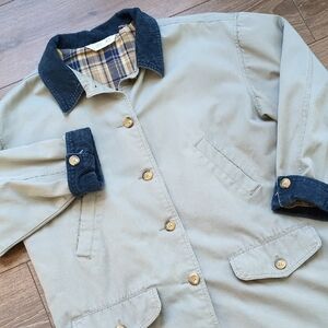 Vintage 90s Cherokee Flannel Lined Chore Coat- Corduroy Collar Barn Jacket - M
